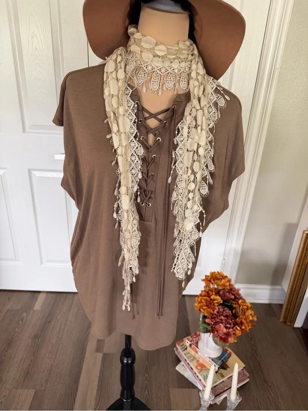 Chico's Cream Lace Fringe Scarf